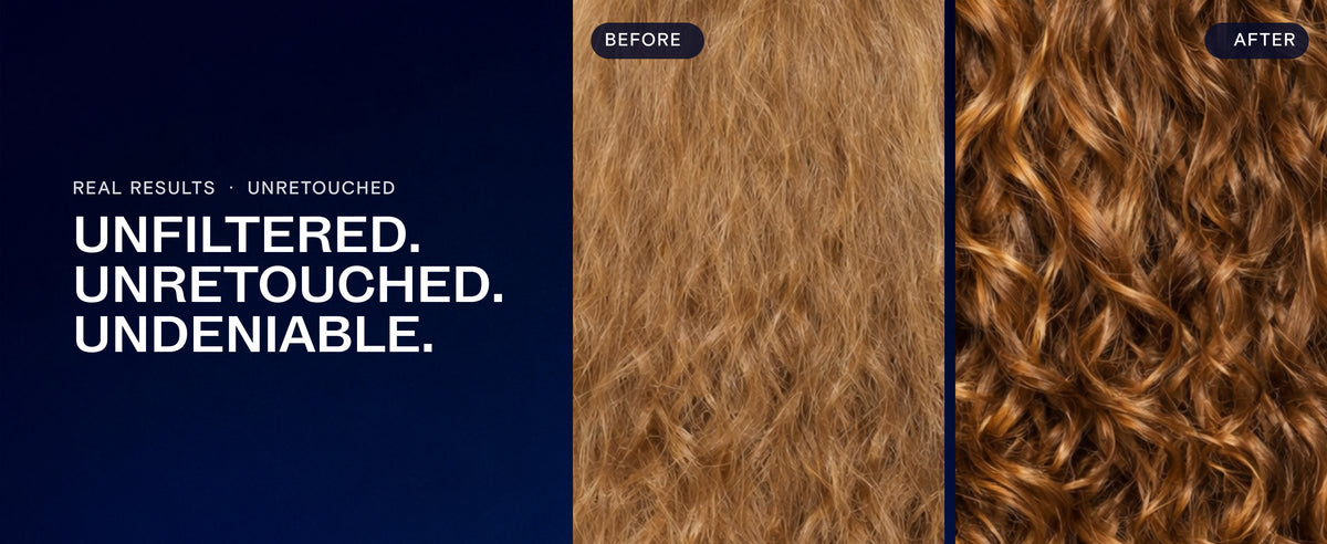 Before and after CULISE Deep Hydrating Hair Oil on curly hair, unretouched