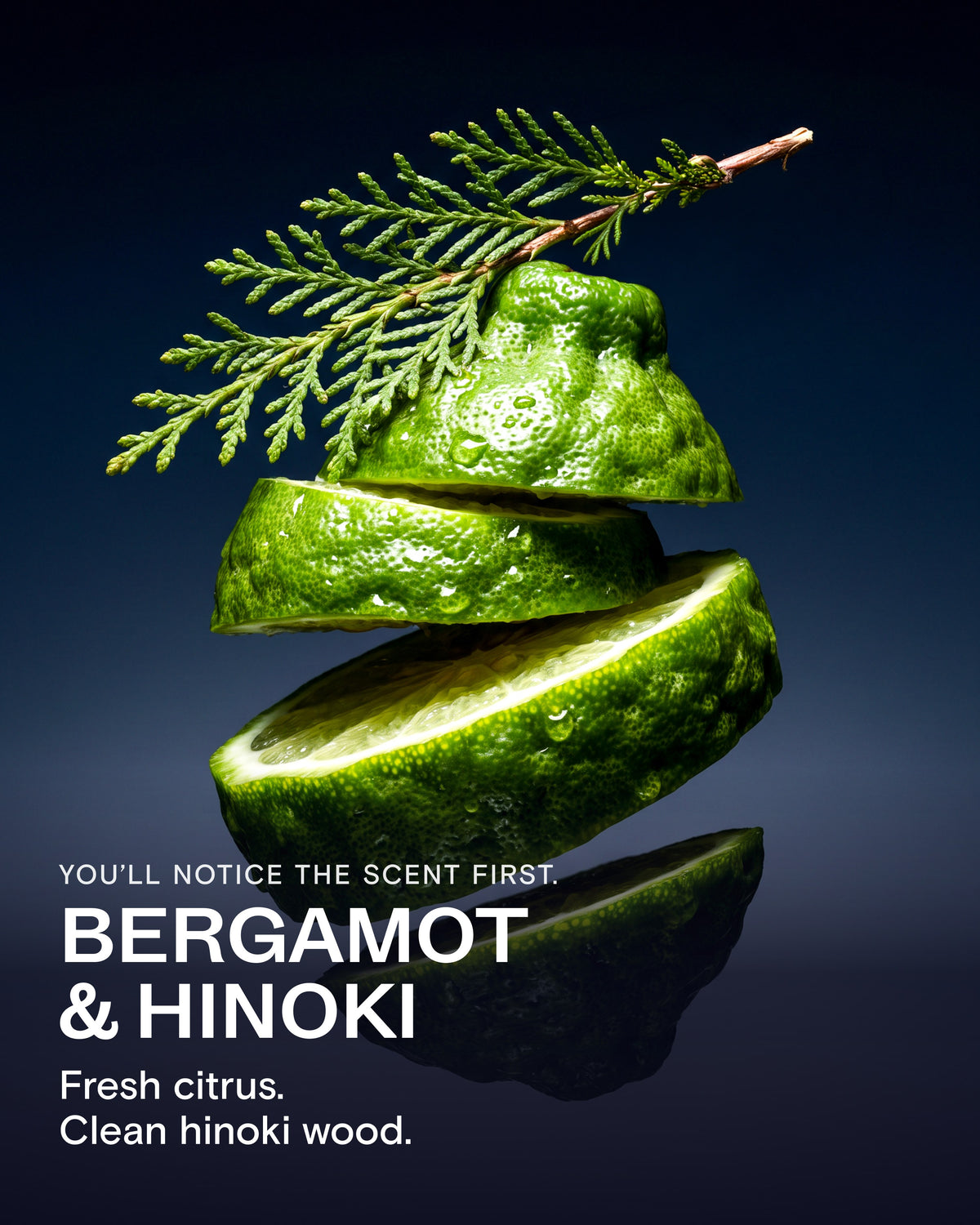 Bergamot and hinoki scent: fresh citrus and clean hinoki wood