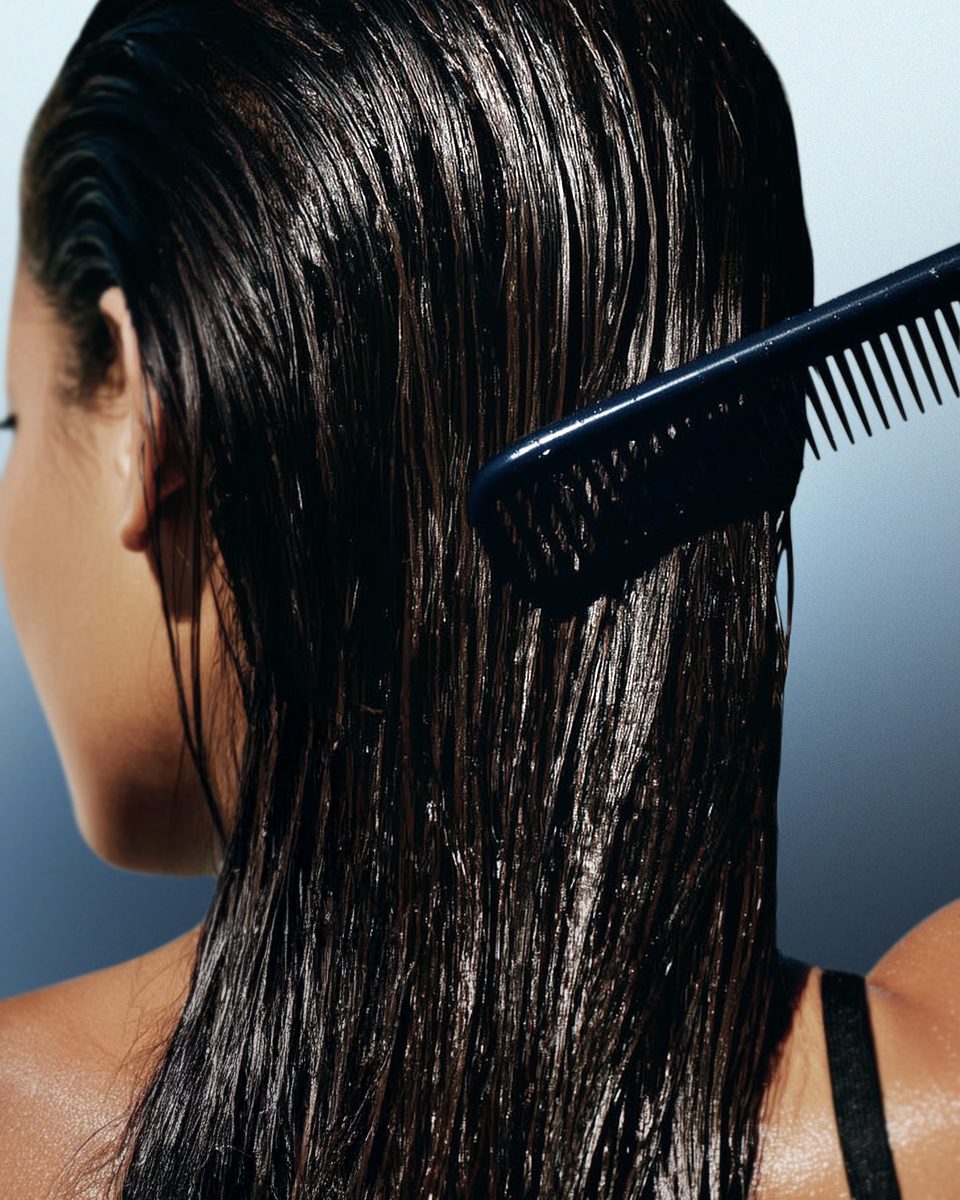 Combing through wet, conditioned hair