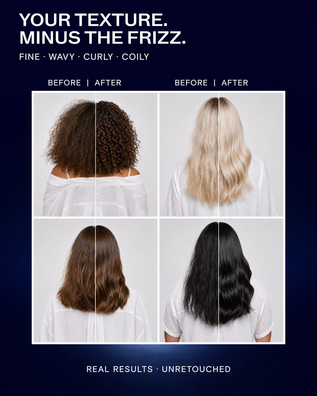 Before and after on fine, wavy, curly and coily hair with CULISE hair oil