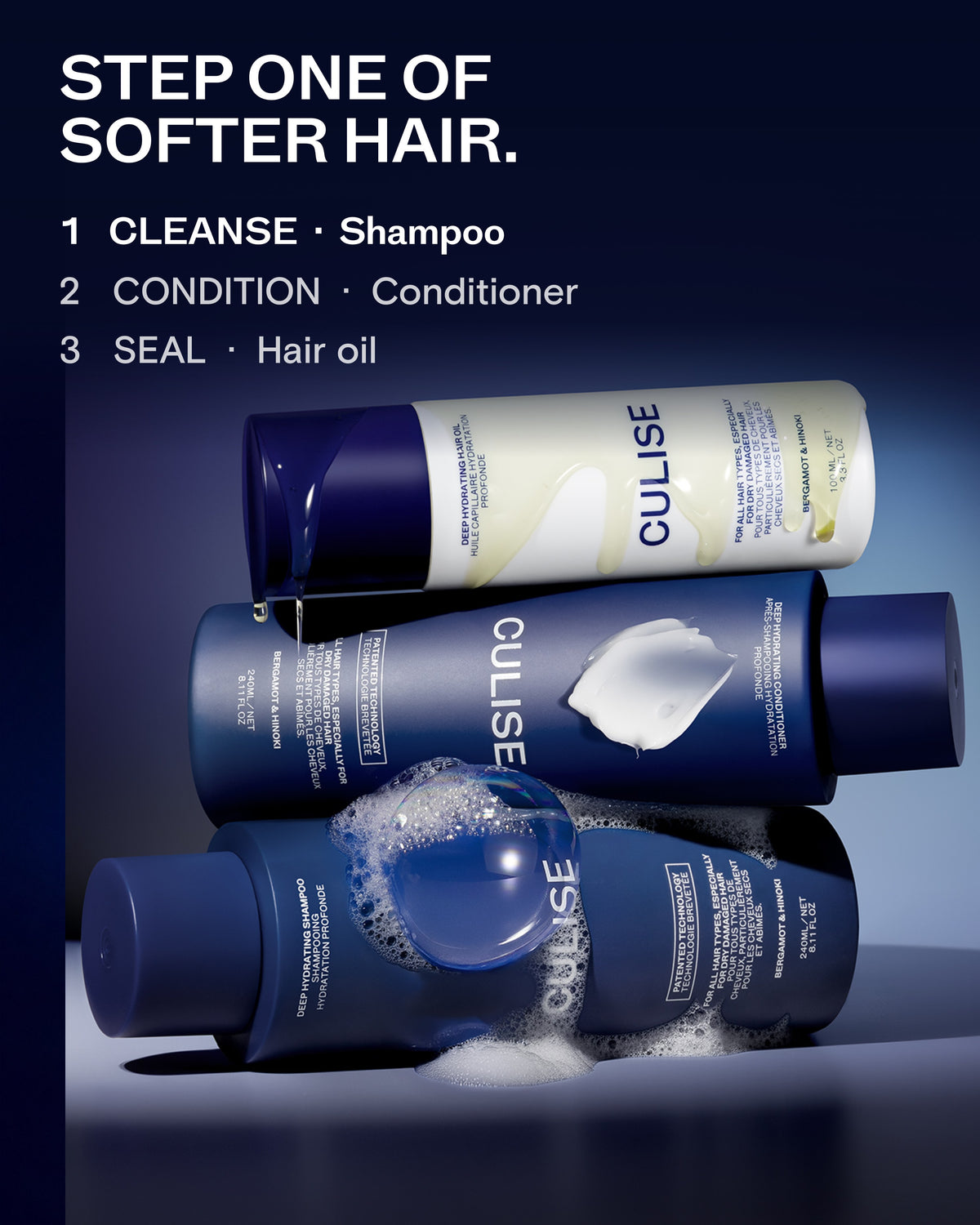 The CULISE routine: cleanse with shampoo, condition, seal with hair oil